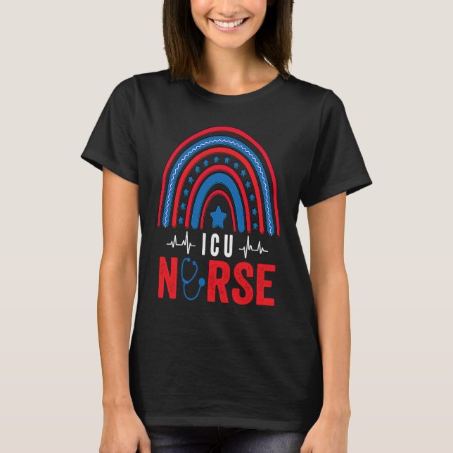 4th Of July ICU Nurse Rainbow Patriotic ICU Nurse T-Shirt (Vorderseite)