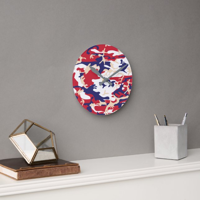 4th of July, Independence day, Camouflage Beige Runde Wanduhr (Büro)