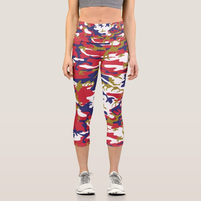 4th of July, Independence day, Camouflage Gold Capri Leggings (Vorderseite)