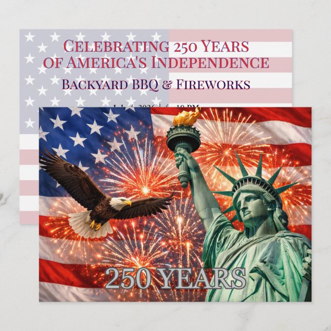 4th of July Liberty Eagle Fireworks USA 250th Einladung (Vorne/Hinten)
