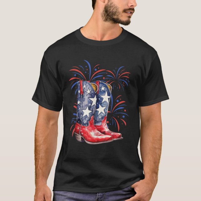 4th of July Memorial Day Holiday Patriotic Cowboy  T-Shirt (Vorderseite)