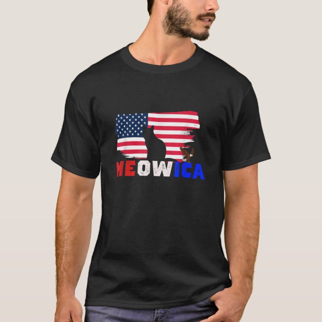4th Of July Meowica American Flag Patriotic Cat  T-Shirt (Vorderseite)