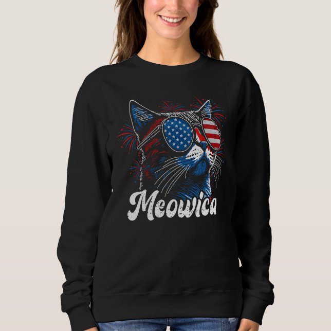 4th of July Meowica Kitty Ca Sunglasses American F Sweatshirt (Vorderseite)