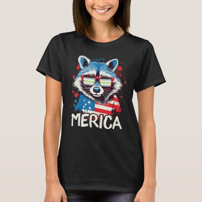4th Of July Merica Raccoon Agender Sunglasses Flag T-Shirt (Vorderseite)