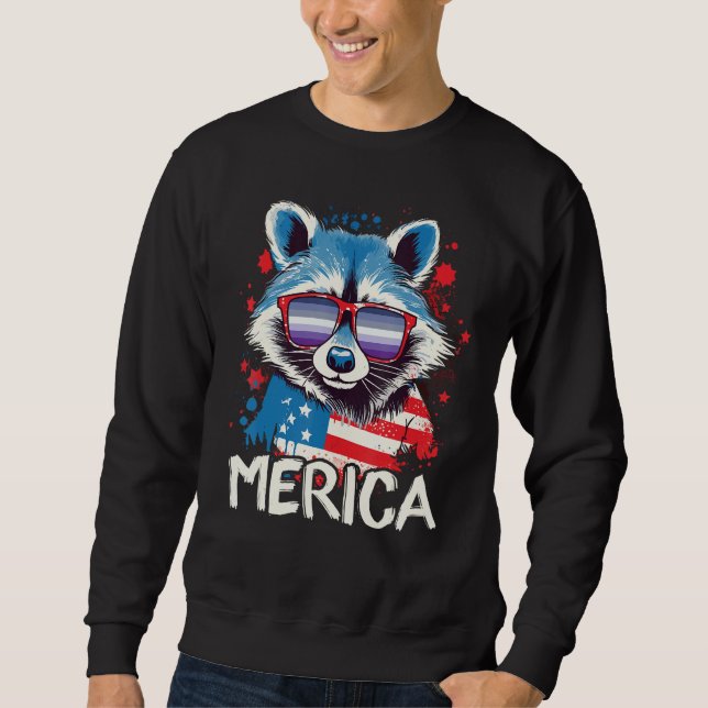 4th Of July Merica  Raccoon Butch Lesbian Sunglass Sweatshirt (Vorderseite)