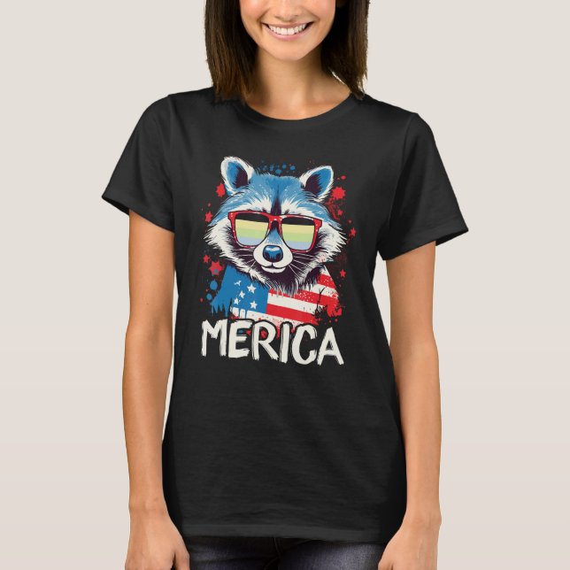 4th Of July Merica  Raccoon Cassgender Sunglasses  T-Shirt (Vorderseite)