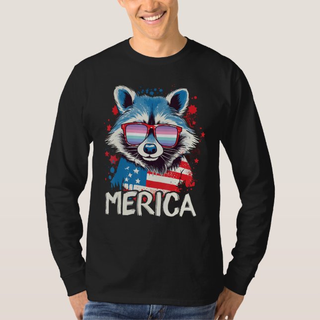 4th Of July Merica  Raccoon Genderfrith Sunglasses T-Shirt (Vorderseite)