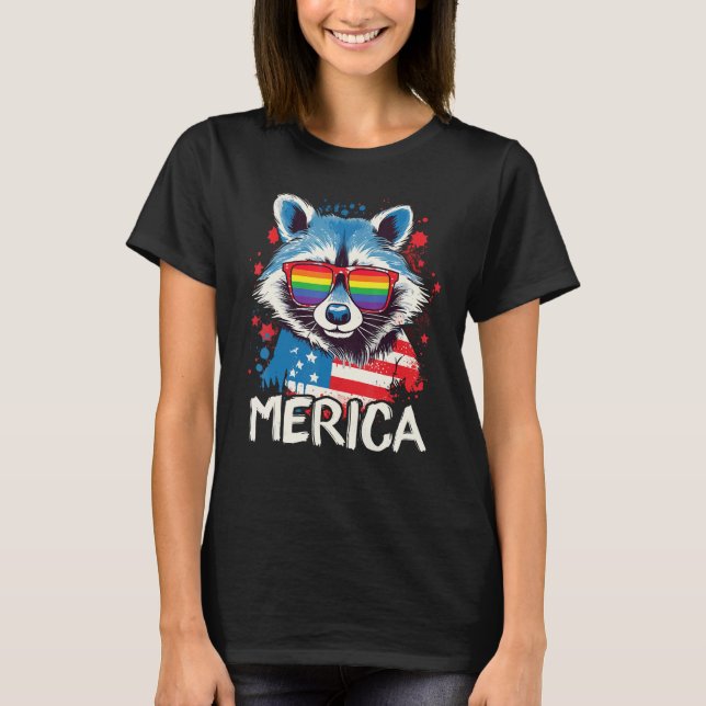 4th Of July Merica  Raccoon LGBT Pride Sunglasses  T-Shirt (Vorderseite)