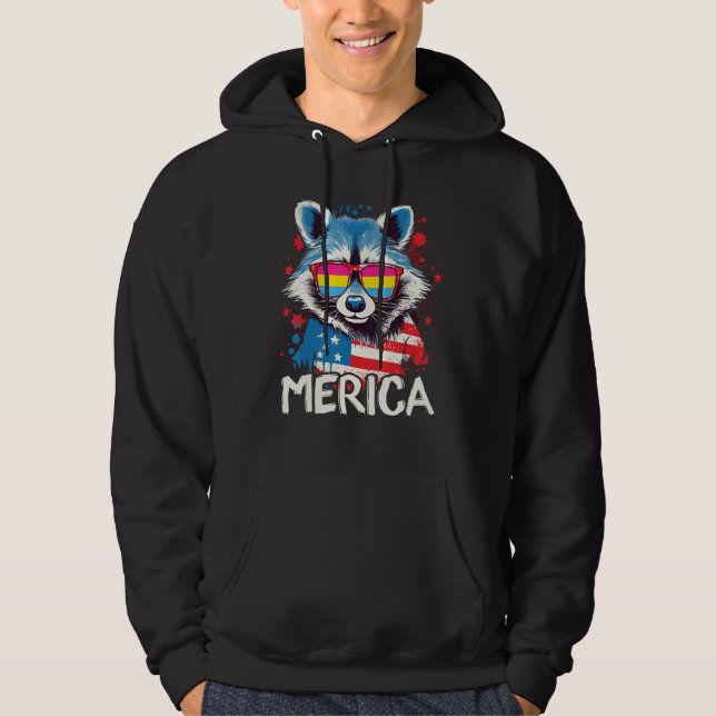 4th Of July Merica  Raccoon Pansexual Sunglasses F Hoodie (Vorderseite)