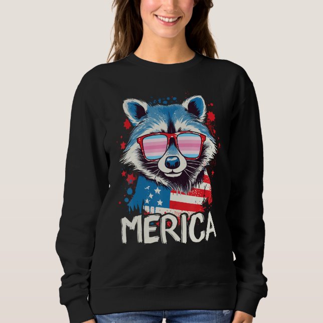 4th Of July Merica  Raccoon Transfeminine Sunglass Sweatshirt (Vorderseite)