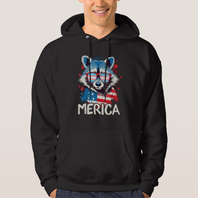 4th Of July Merica  Raccoon Transgender Sunglasses Hoodie (Vorderseite)