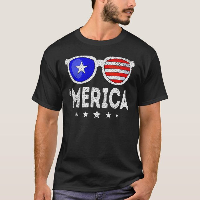 4th Of July MERICA Sunglasses All America USA Flag T-Shirt (Vorderseite)