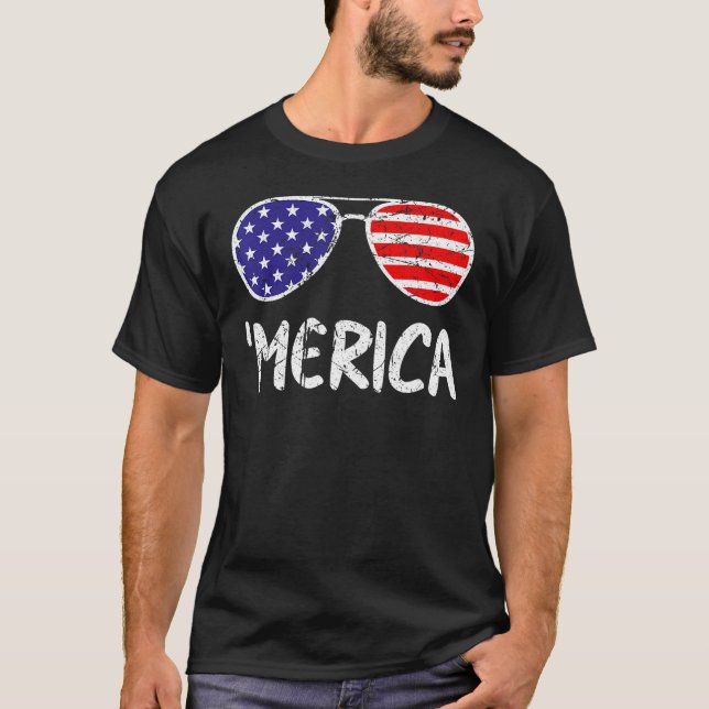 4th Of July MERICA Sunglasses All America USA Flag T-Shirt (Vorderseite)