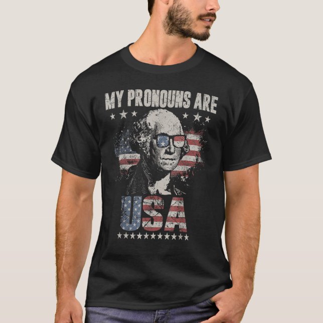 4th Of July My Pronouns Are USA Flag For Men Women T-Shirt (Vorderseite)