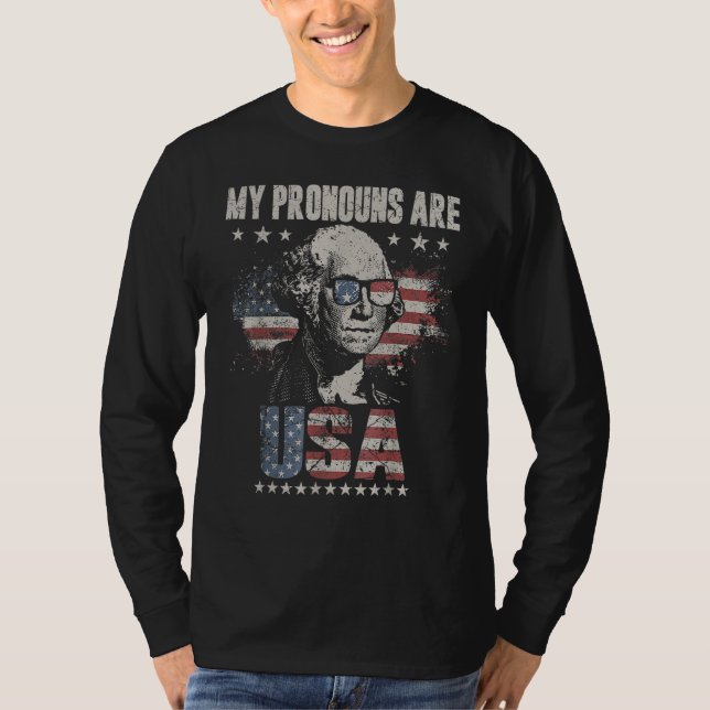 4th Of July My Pronouns Are USA Flag For Men Women T-Shirt (Vorderseite)