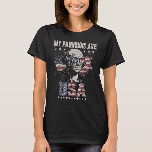 4th Of July My Pronouns Are USA Flag For Men Women T-Shirt (Vorderseite)