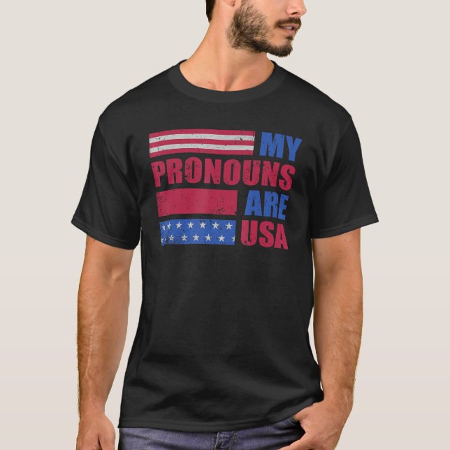 4th of July My Pronouns Are USA Flag George Washin T-Shirt (Vorderseite)