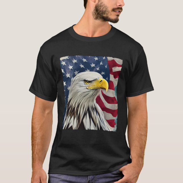 4th of July Painting Bald Eagle American Flag USA  T-Shirt (Vorderseite)