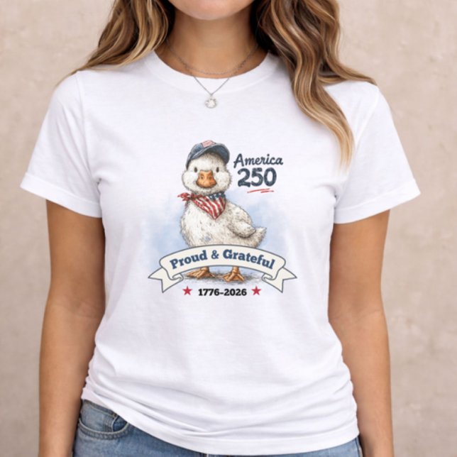 4th of July Patriotic Animal Tri-Blend Shirt (patriotic women t-shirt with America 250 duck illustration and Proud and Grateful text)