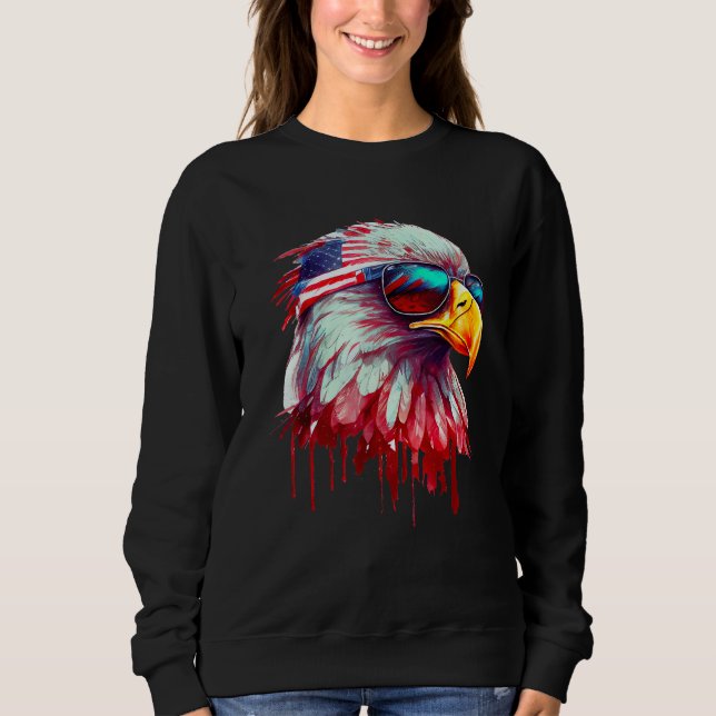 4th Of July Patriotic Bald Eagle Cool Sunglasses Sweatshirt (Vorderseite)