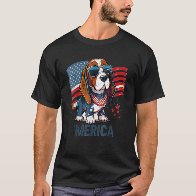 4th Of July Patriotic Basset Hound Dog Merica T-Shirt (Vorderseite)