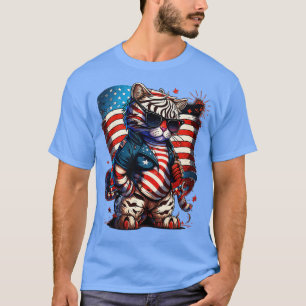 4th of July Patriotic Bengal Tiger US Flag T-Shirt
