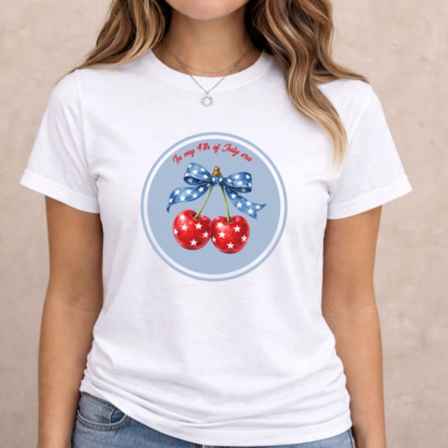 4th of July Patriotic Cherry Tri-Blend Shirt (patriotic women t-shirt with cherry bow 4th of July design on neutral background)