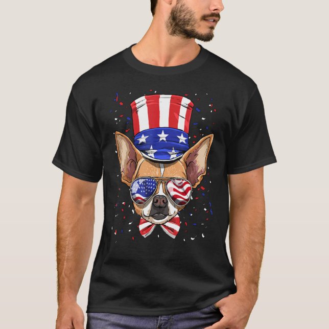 4th of July Patriotic Chihuahua American USA Flag  T-Shirt (Vorderseite)