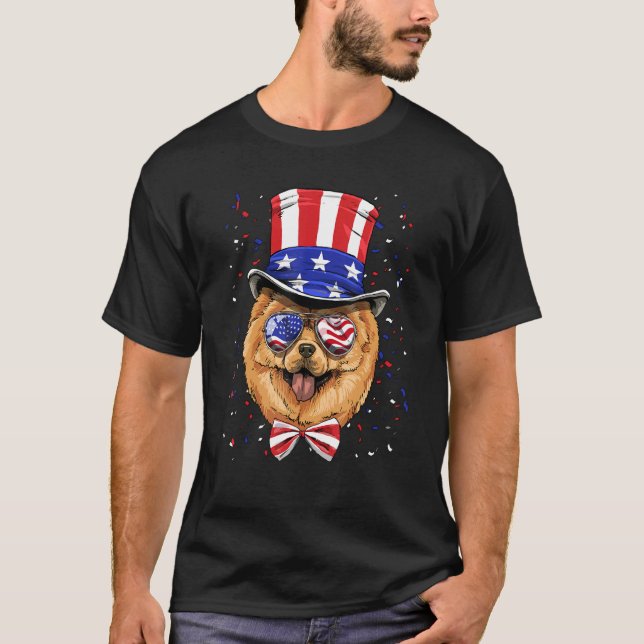 4th of July Patriotic Chow Chow American USA Flag  T-Shirt (Vorderseite)