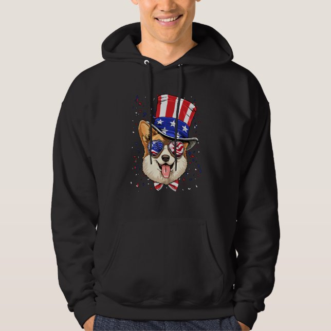 4th of July Patriotic Corgi American USA Flag Corg Hoodie (Vorderseite)