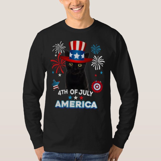 4th Of July Patriotic Day Black Cat Independence D T-Shirt (Vorderseite)