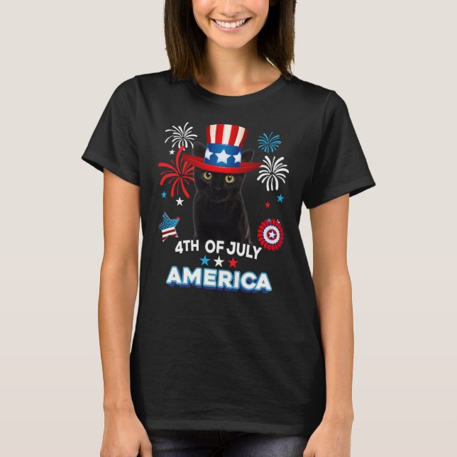 4th Of July Patriotic Day Black Cat Independence D T-Shirt (Vorderseite)