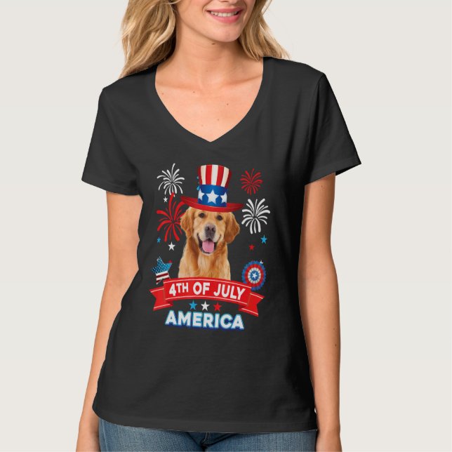 4th Of July Patriotic Day Golden Retriever Dog Ind T-Shirt (Vorderseite)