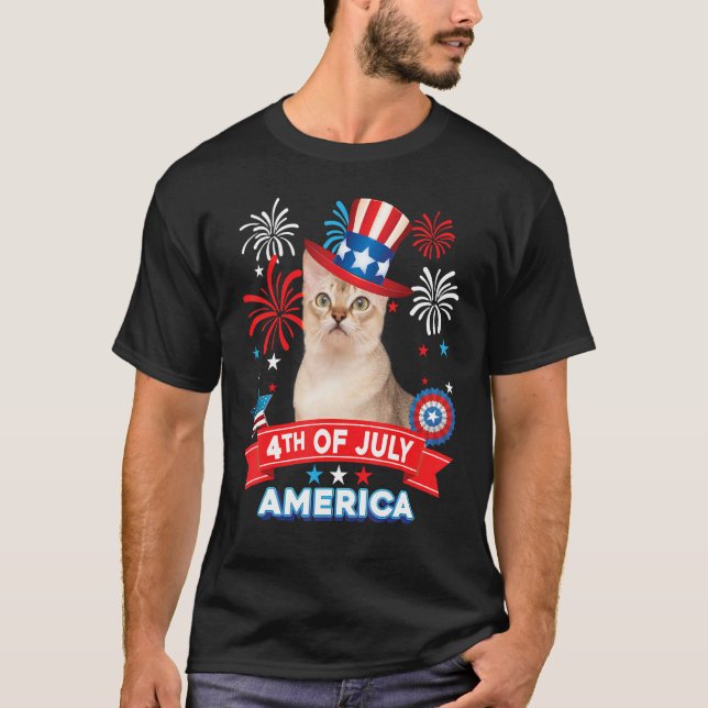 4th Of July Patriotic Day Singapura Cat Independen T-Shirt (Vorderseite)