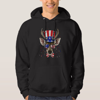 4th of July Patriotic Deer Wearing USA Flag Hat Hu Hoodie