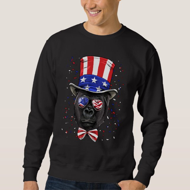 4th of July Patriotic Gorilla Wearing USA Flag Sun Sweatshirt (Vorderseite)