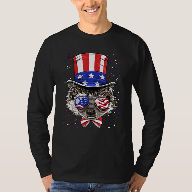 4th of July Patriotic Hedgehog Wearing USA Flag Su T-Shirt (Vorderseite)