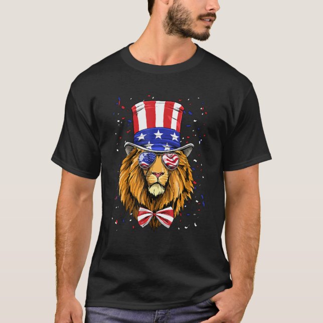 4th of July Patriotic Lion USA Flag Independence L T-Shirt (Vorderseite)