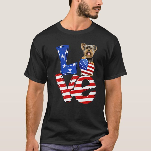 4th Of July Patriotic Love Yorkshire Terrier Ameri T-Shirt (Vorderseite)