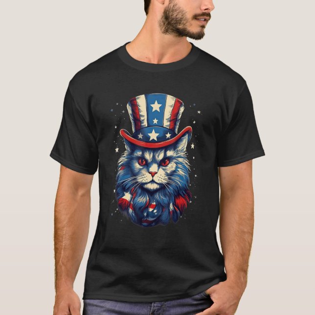 4th Of July Patriotic Norwegian Forest Cat T-Shirt (Vorderseite)