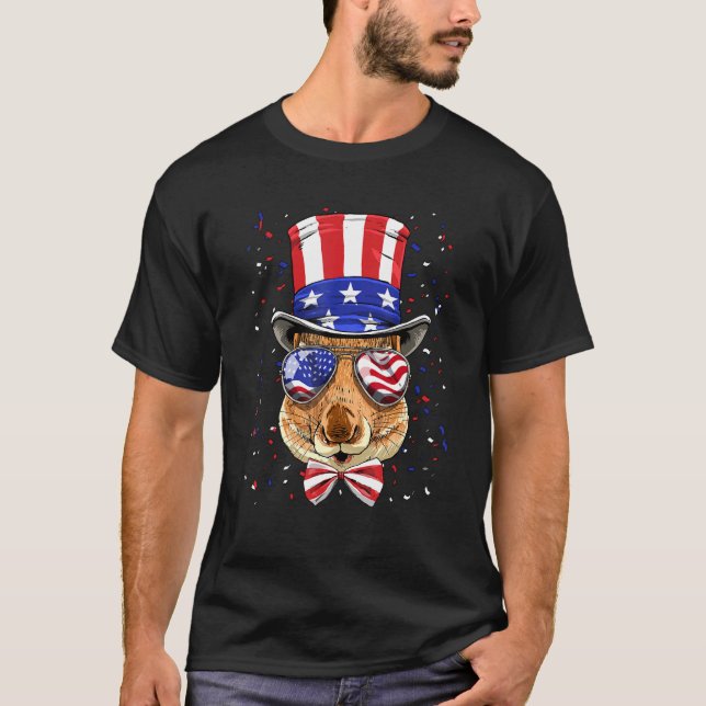 4th of July Patriotic Squirrel American USA Flag R T-Shirt (Vorderseite)