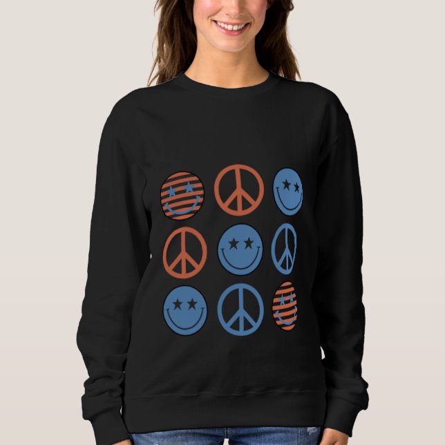 4th Of July Peace Sign Happy Face Patriotic Sweatshirt (Vorderseite)