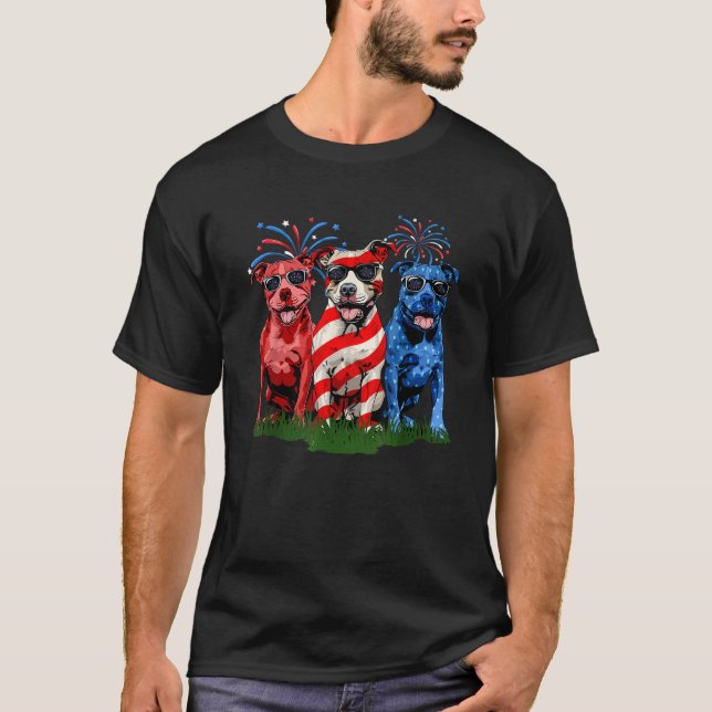 4th Of July Pitbull Patriotic American Flag Red Wh T-Shirt (Vorderseite)