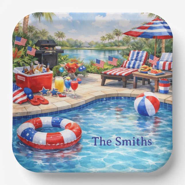 4th of July Pool Party in Florida Pappteller (Vorderseite)