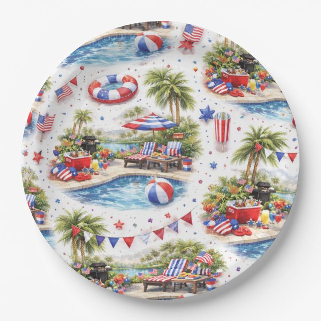 4th of July Pool Party in Florida Pappteller (Vorderseite)