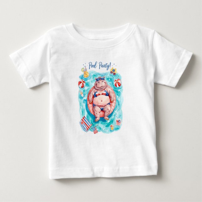 4th of July Pool Party with Hippo  Baby T-shirt (Vorderseite)