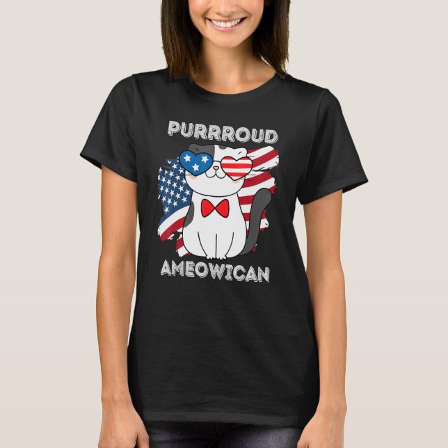 4th Of July Proud Patriotic Cat Usa Flag T-Shirt (Vorderseite)