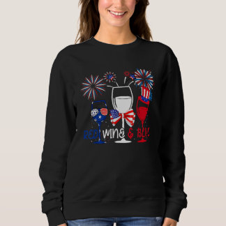 4th Of July Red White Blue Wine Glasses Fireworks  Sweatshirt