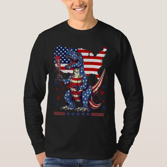 4th Of July Rex Dino Trex Dinosaur Amerisaurus Pat T-Shirt (Vorderseite)