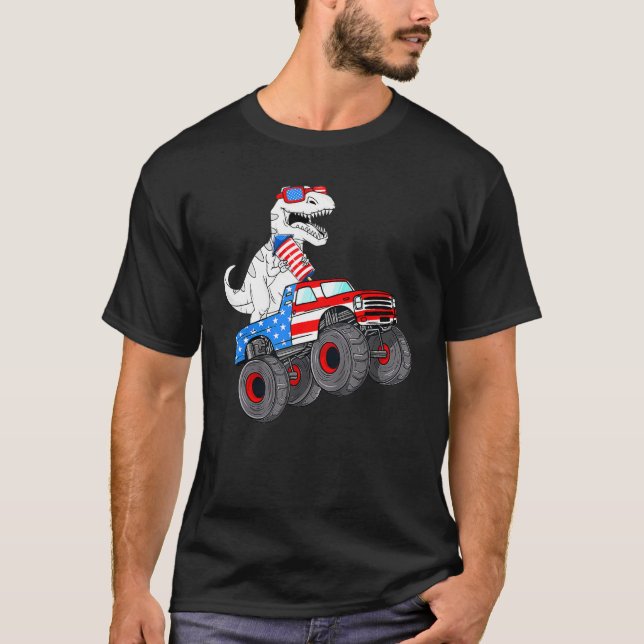 4th Of July Rex Dino Trex Dinosaur Monster Truck F T-Shirt (Vorderseite)